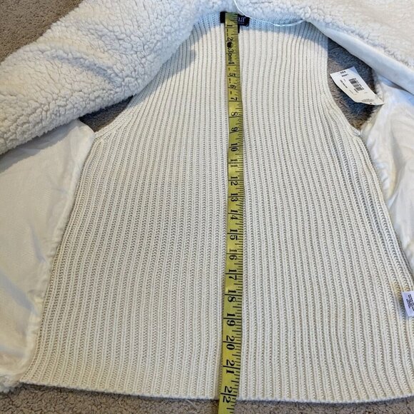 ANA Faux Shearling Ribbed Knit Sweater Vest Women's L Cream Open Front Cozy NWT - Picture 13 of 13